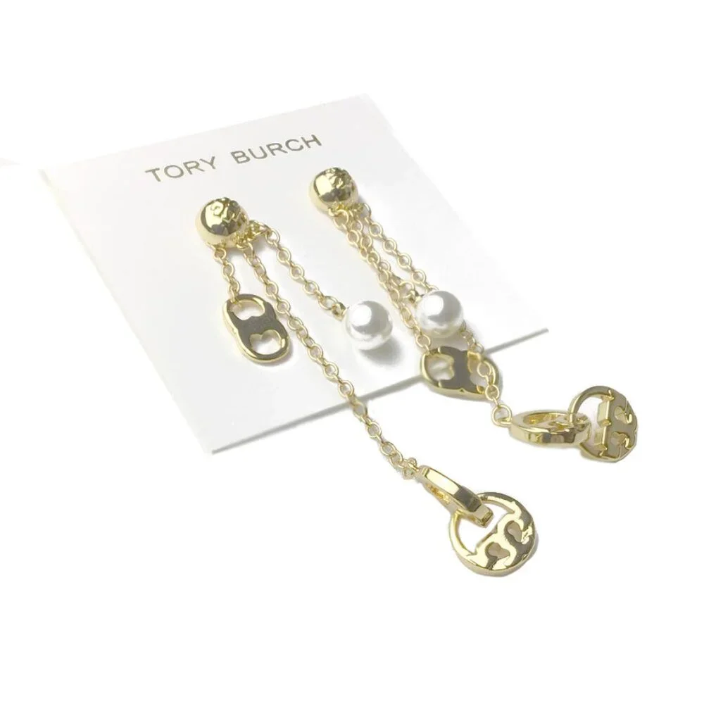 Tory Burch Gold & Pearl Chain Dangling Earrings NWOT